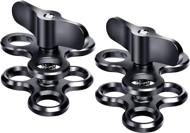 LetonPower 3-Hole 1" Aluminum Underwater Camera Clamp Ball Mount (2-Pack) - Underwater Bracket for Diving Light Arms & Camera Trays, Saltwater-Resistant Adapter for Scuba Photography/Videography Gear - Image 1